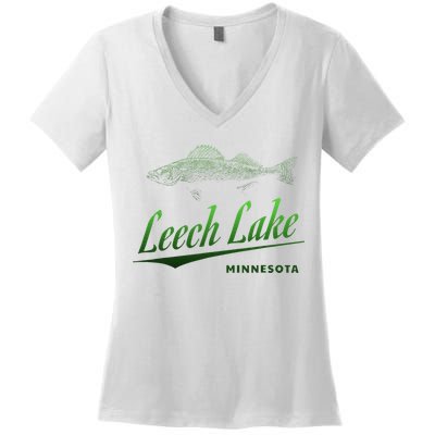 Minnesota Leech Lake With Walleye Fisherman Fishing Women's V-Neck T-Shirt