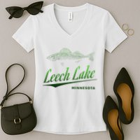 Minnesota Leech Lake With Walleye Fisherman Fishing Women's V-Neck T-Shirt