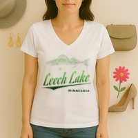 Minnesota Leech Lake With Walleye Fisherman Fishing Women's V-Neck T-Shirt