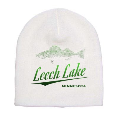 Minnesota Leech Lake With Walleye Fisherman Fishing Short Acrylic Beanie