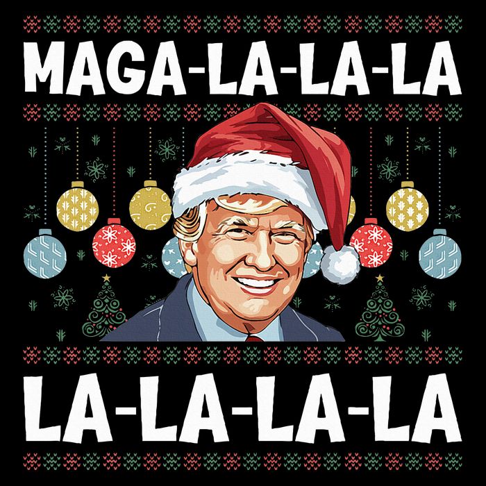Maga La La La Donald Trump Potus 47 Ugly Christmas Women's V-Neck T-Shirt