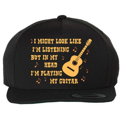 Might Look Like I'm Listening In My Head Playing Guitar Wool Snapback Cap