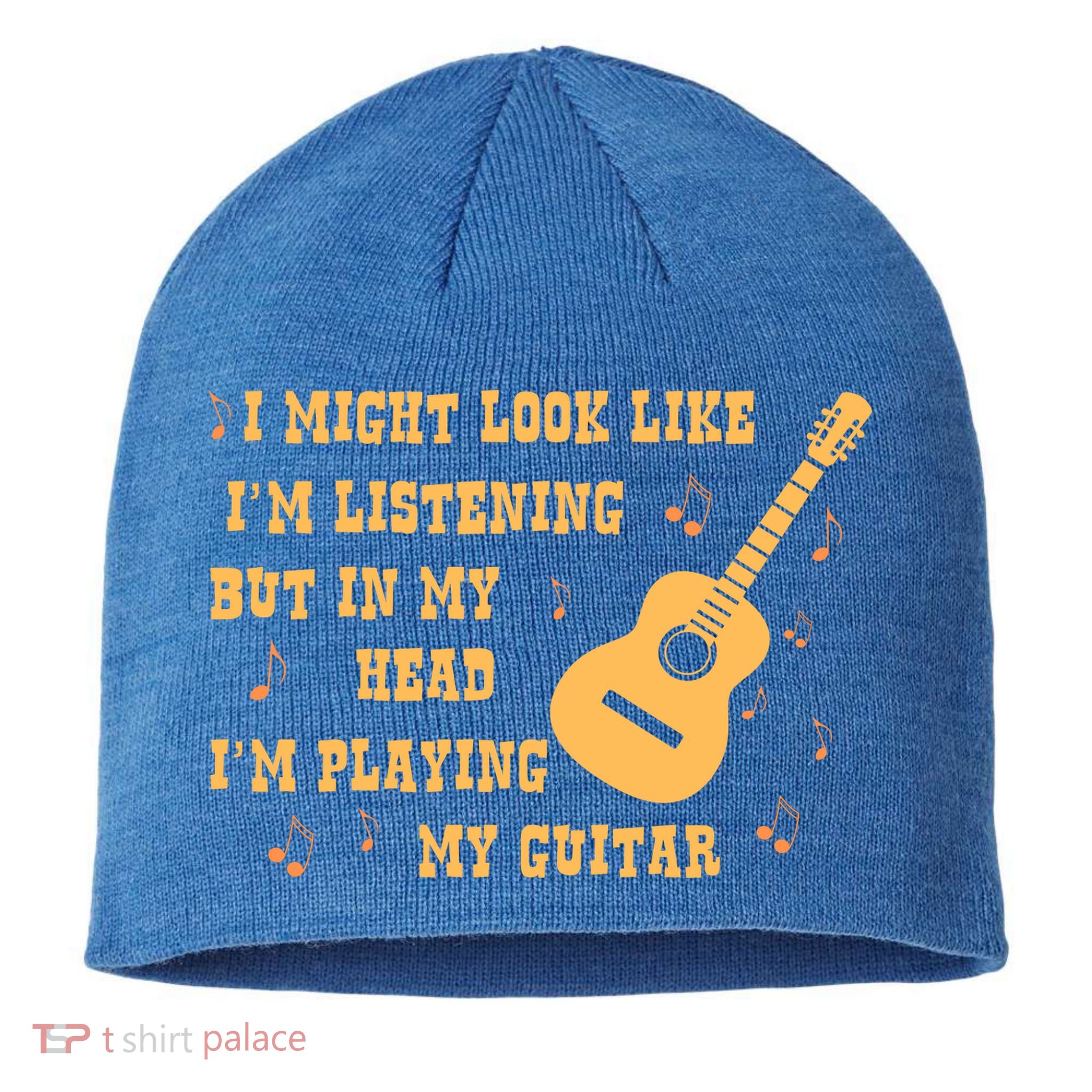 Might Look Like I'm Listening In My Head Playing Guitar Sustainable Beanie