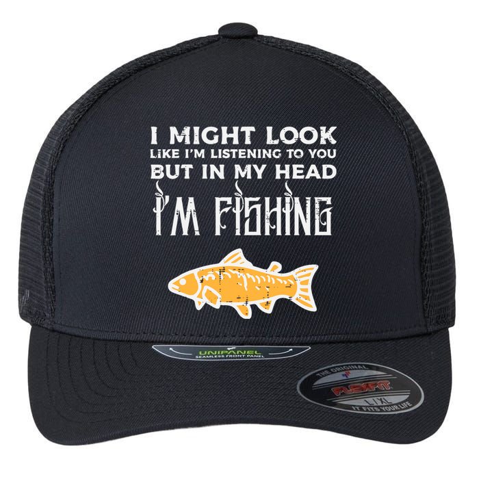 Might Look Like Listening Fishing Funny Angler Flexfit Unipanel Trucker Cap