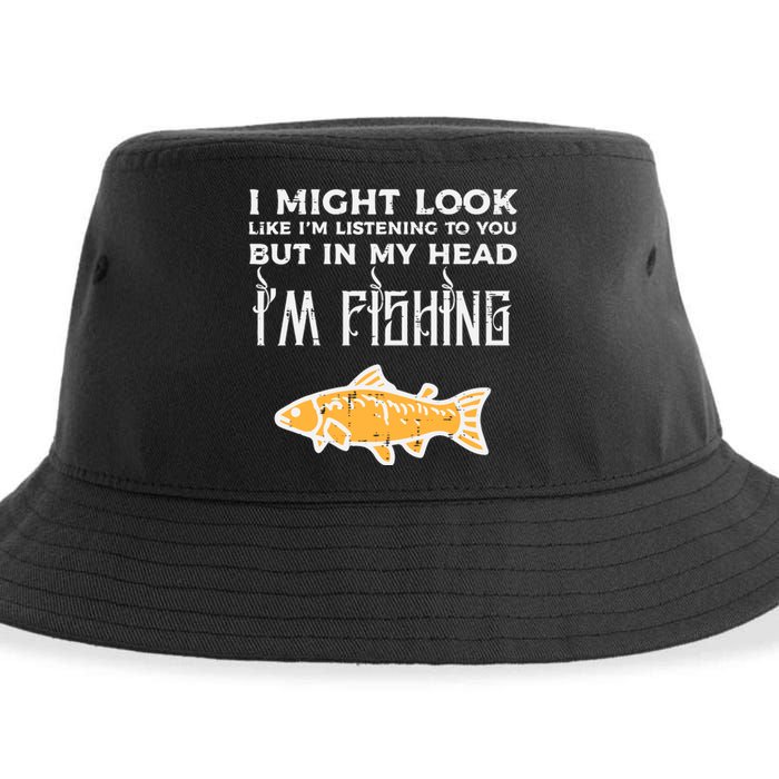 Might Look Like Listening Fishing Funny Angler Sustainable Bucket Hat