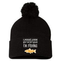 Might Look Like Listening Fishing Funny Angler Pom Pom 12in Knit Beanie