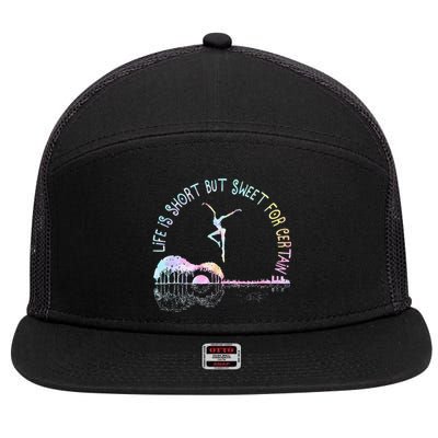 Music Lover Life Is Short But Sweet For Certain Guit Tie Dye 7 Panel Mesh Trucker Snapback Hat