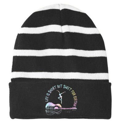 Music Lover Life Is Short But Sweet For Certain Guit Tie Dye Striped Beanie with Solid Band