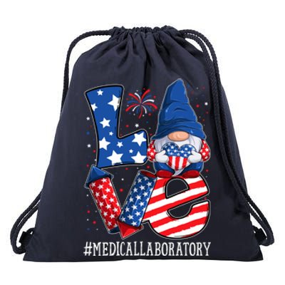 Medical Laboratory Love 4th Of July Gnome Usa Patriotic Gift Drawstring Bag