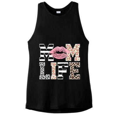 Mom Life Leopard Lips Ladies PosiCharge Tri-Blend Wicking Tank