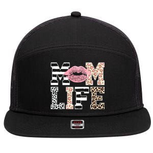 Mom Life Leopard Lips 7 Panel Mesh Trucker Snapback Hat