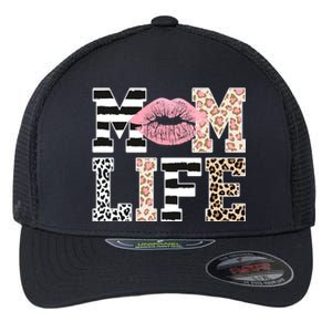 Mom Life Leopard Lips Flexfit Unipanel Trucker Cap