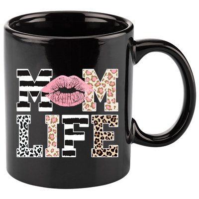 Mom Life Leopard Lips 11oz C Handle Ceramic Mug