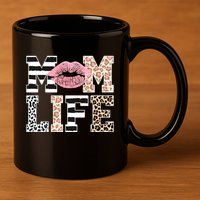 Mom Life Leopard Lips 11oz C Handle Ceramic Mug