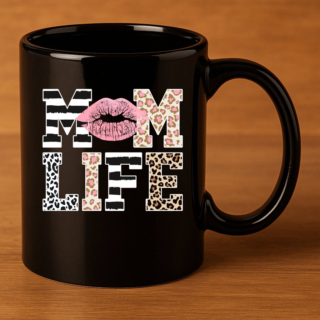 Mom Life Leopard Lips 11oz C Handle Ceramic Mug