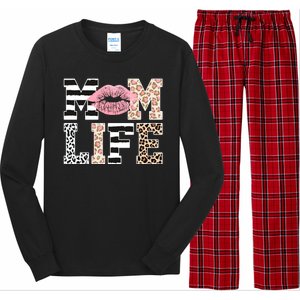 Mom Life Leopard Lips Long Sleeve Pajama Set