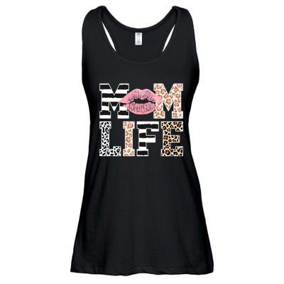 Mom Life Leopard Lips Ladies Essential Flowy Tank