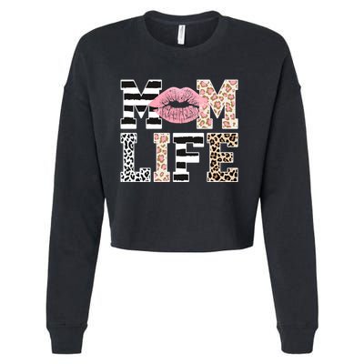 Mom Life Leopard Lips Cropped Pullover Crew