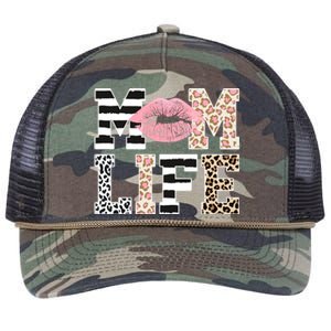 Mom Life Leopard Lips Retro Rope Trucker Hat Cap