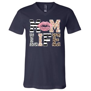 Mom Life Leopard Lips V-Neck T-Shirt