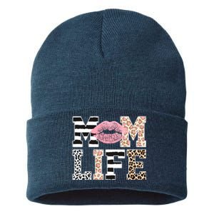 Mom Life Leopard Lips Sustainable Knit Beanie