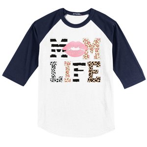 Mom Life Leopard Lips Baseball Sleeve Shirt