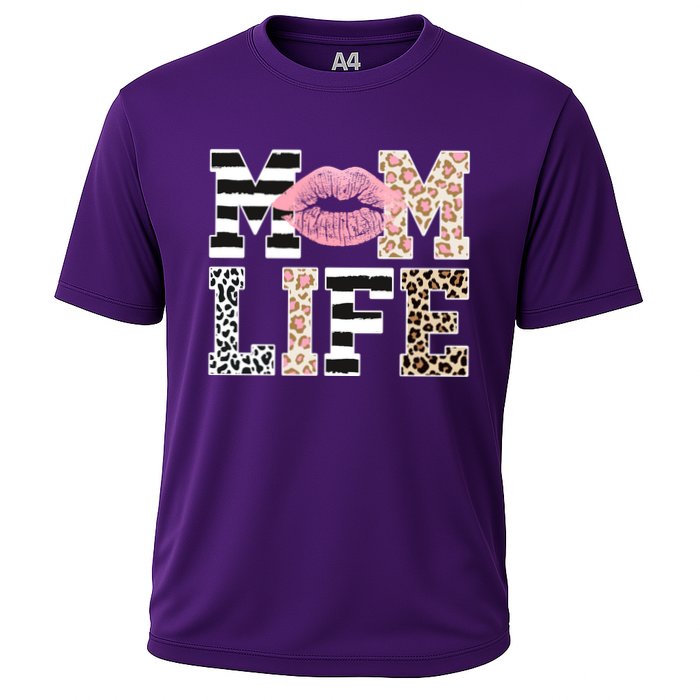 Mom Life Leopard Lips Cooling Performance Crew T-Shirt