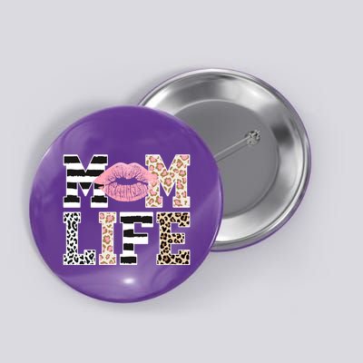 Mom Life Leopard Lips Button