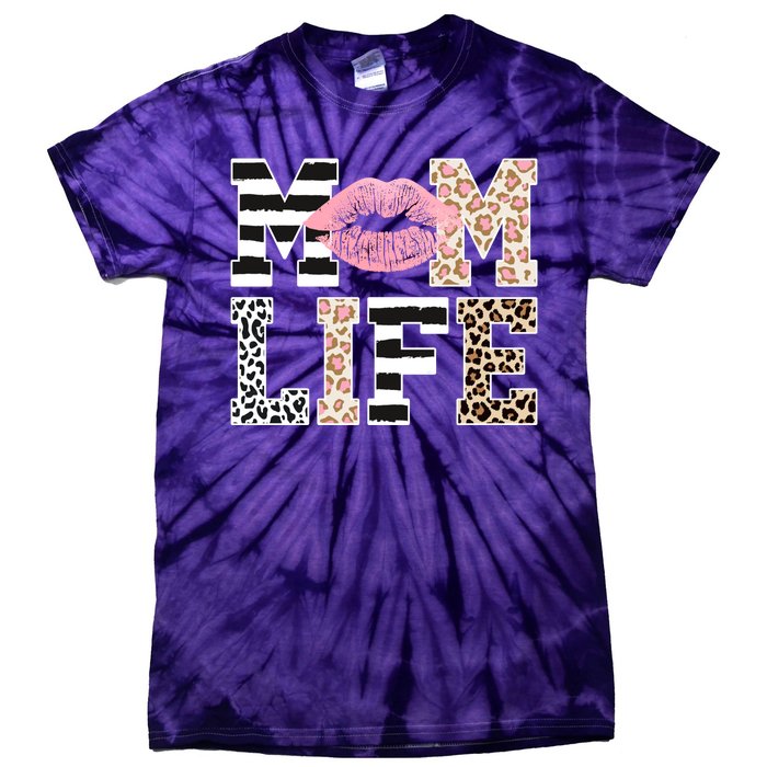 Mom Life Leopard Lips Tie-Dye T-Shirt