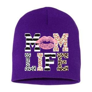 Mom Life Leopard Lips Short Acrylic Beanie