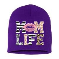 Mom Life Leopard Lips Short Acrylic Beanie