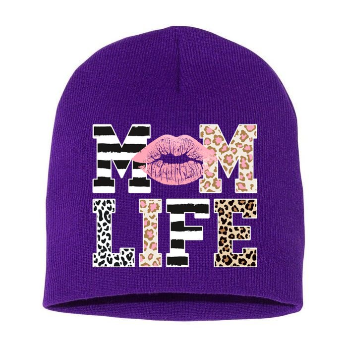 Mom Life Leopard Lips Short Acrylic Beanie