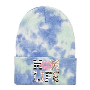 Mom Life Leopard Lips Tie Dye 12in Knit Beanie