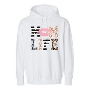 Mom Life Leopard Lips Garment-Dyed Fleece Hoodie