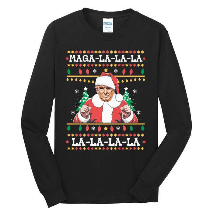 Maga La La La Funny Trump Ugly Christmas Sweater Xmas 2024 Tall Long Sleeve T-Shirt