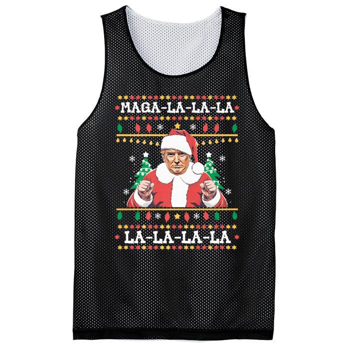 Maga La La La Funny Trump Ugly Christmas Sweater Xmas 2024 Mesh Reversible Basketball Jersey Tank