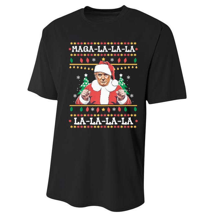 Maga La La La Funny Trump Ugly Christmas Sweater Xmas 2024 Performance Sprint T-Shirt