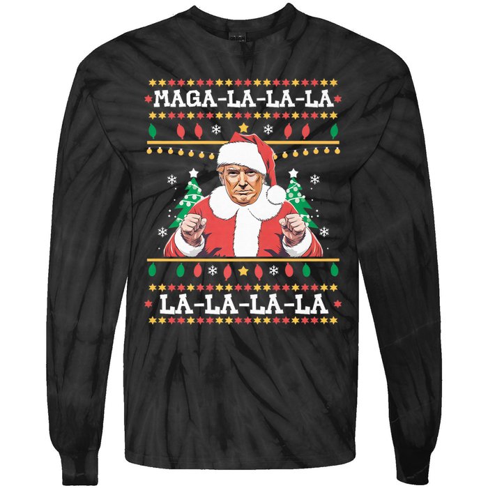 Maga La La La Funny Trump Ugly Christmas Sweater Xmas 2024 Tie-Dye Long Sleeve Shirt