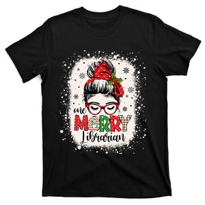 Merry Librarian Messy Bun School Librarian Christmas Library T-Shirt