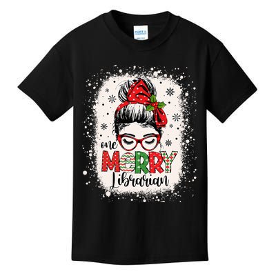 Merry Librarian Messy Bun School Librarian Christmas Library Kids T-Shirt