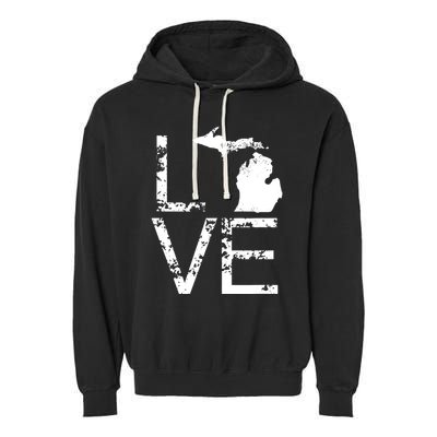 Michigan Love Mi State Home Pride Map Distressed Garment-Dyed Fleece Hoodie