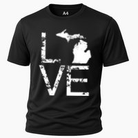 Michigan Love Mi State Home Pride Map Distressed Cooling Performance Crew T-Shirt