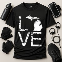 Michigan Love Mi State Home Pride Map Distressed Cooling Performance Crew T-Shirt