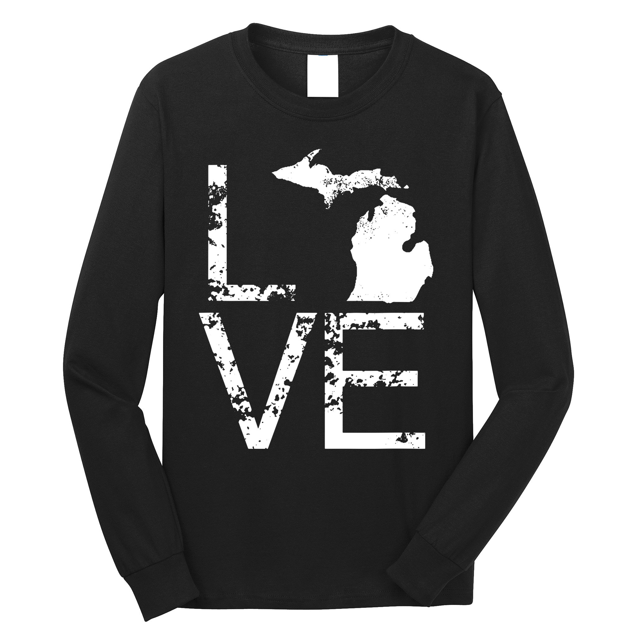 Michigan Love Mi State Home Pride Map Distressed Long Sleeve Shirt