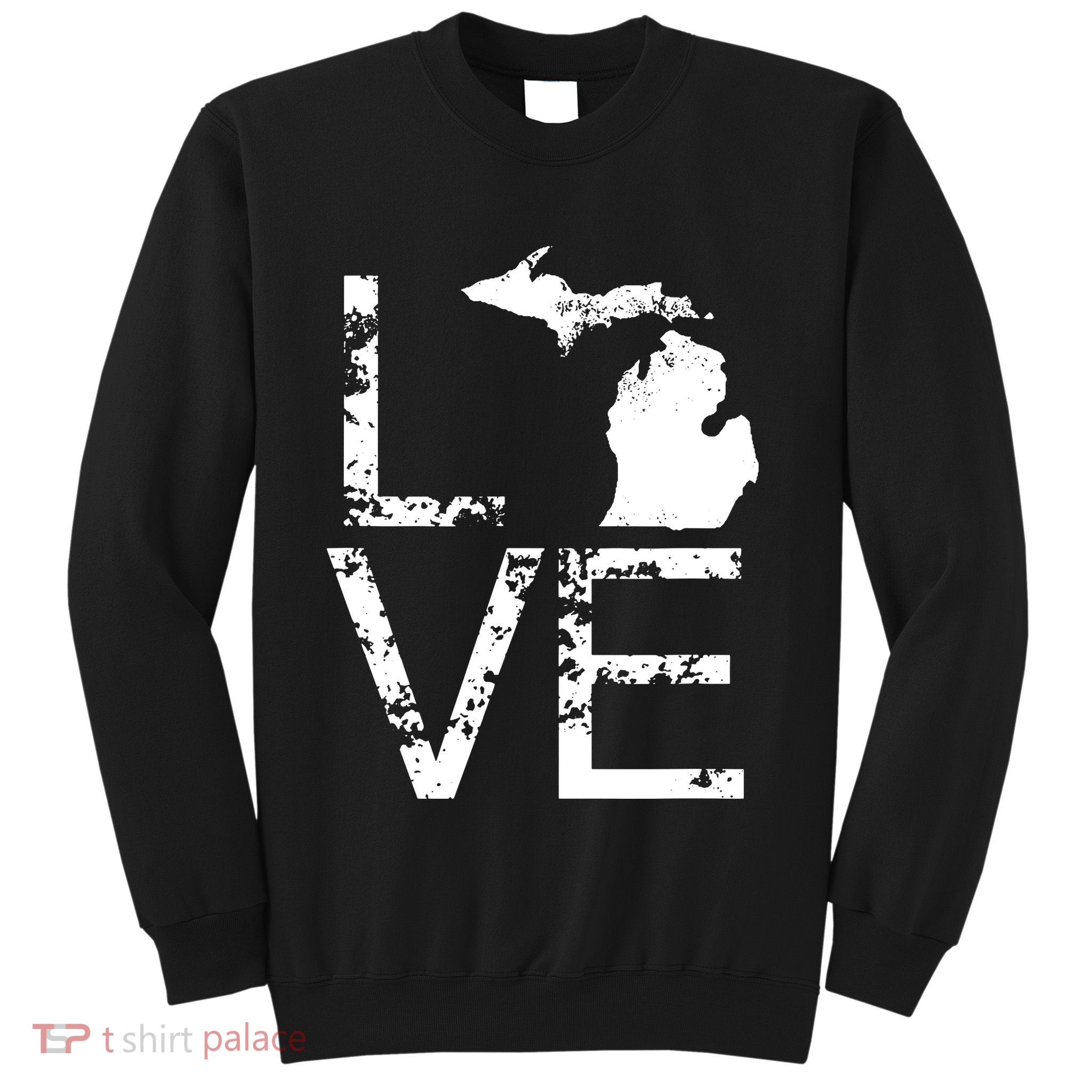 Michigan Love Mi State Home Pride Map Distressed Sweatshirt