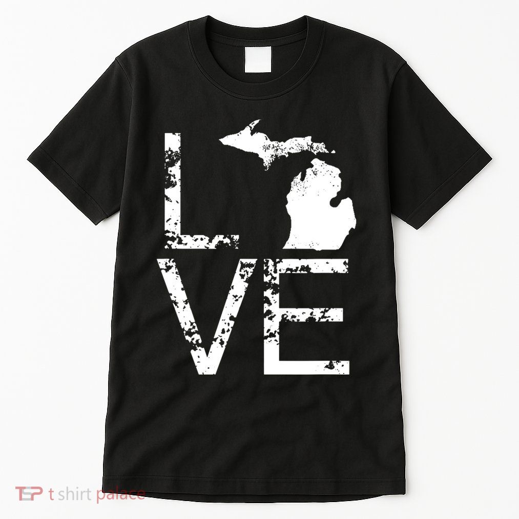 Michigan Love Mi State Home Pride Map Distressed Tall T-Shirt