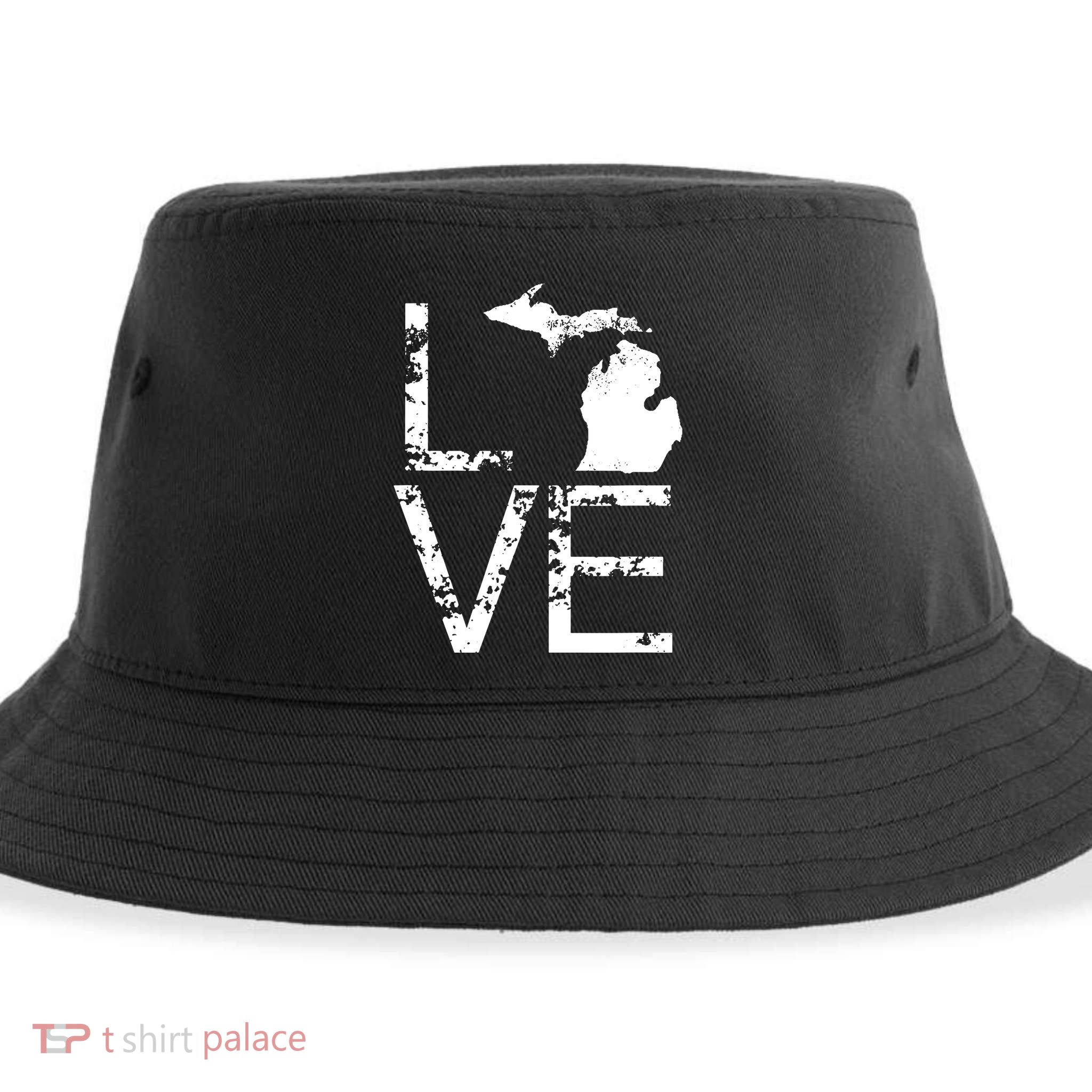 Michigan Love Mi State Home Pride Map Distressed Sustainable Bucket Hat