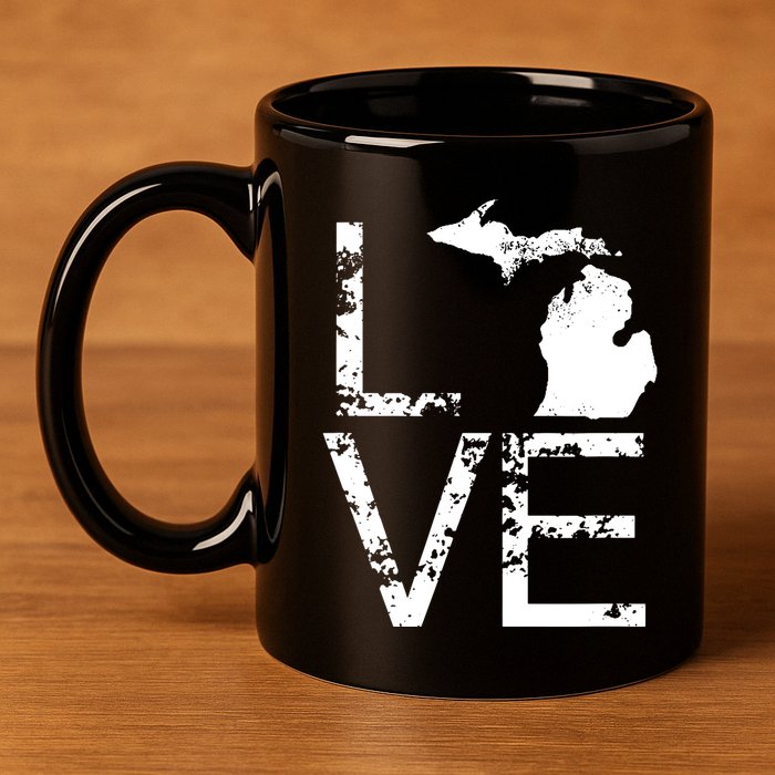 Michigan Love Mi State Home Pride Map Distressed 11oz C Handle Ceramic Mug