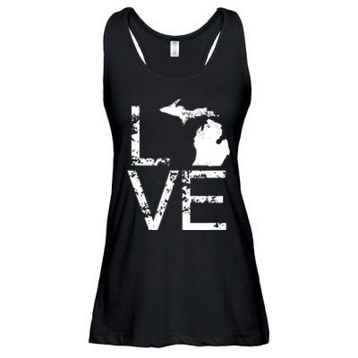 Michigan Love Mi State Home Pride Map Distressed Ladies Essential Flowy Tank