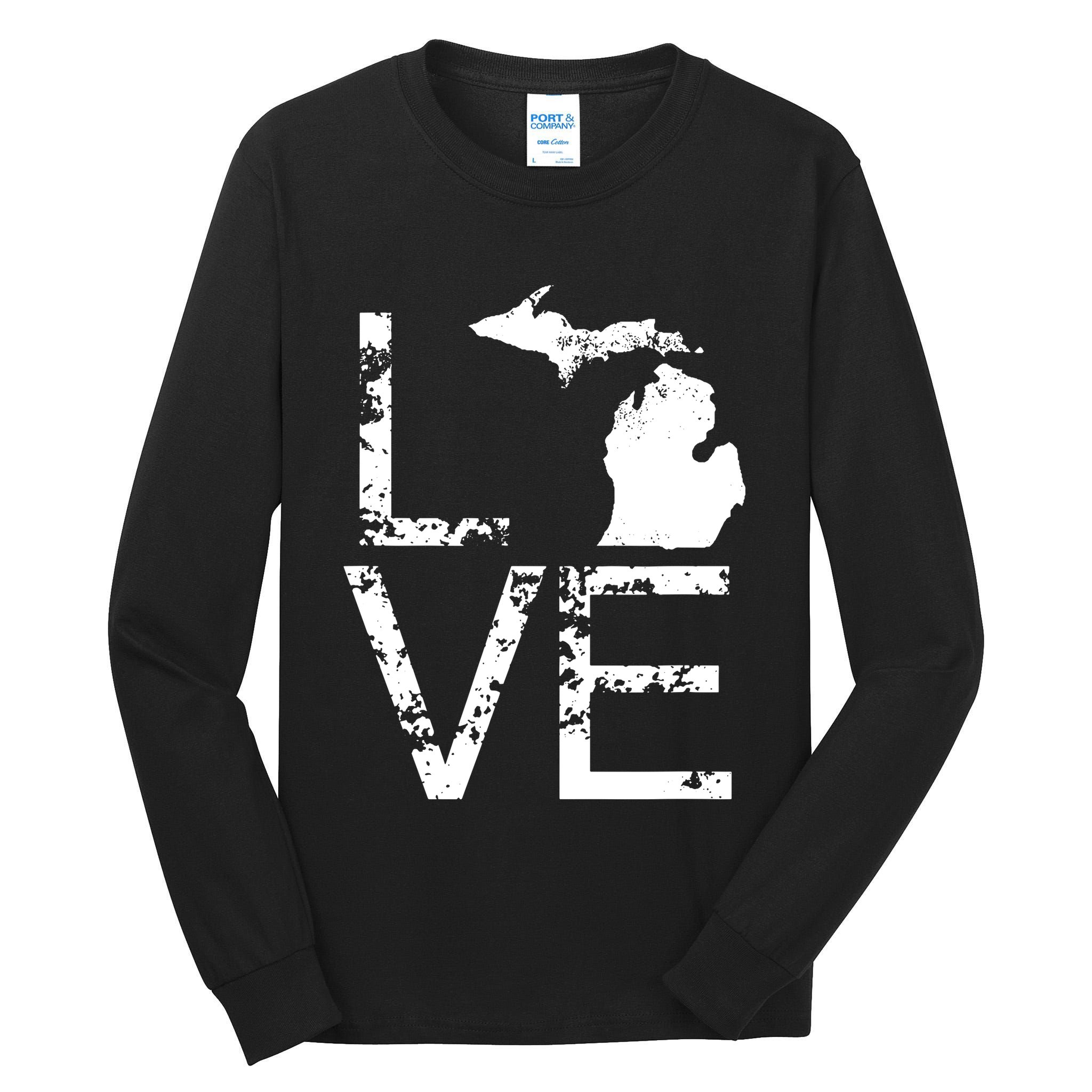 Michigan Love Mi State Home Pride Map Distressed Tall Long Sleeve T-Shirt